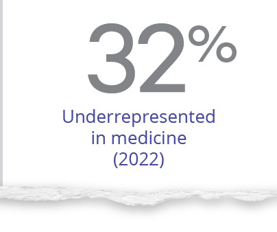 22% underrepresented in medicine (2021)
