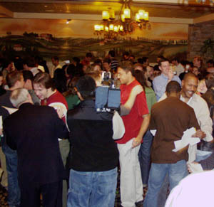 Crowd of students in front of TV camera