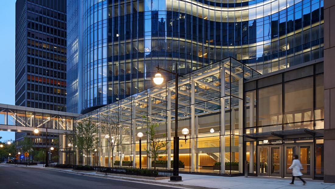 The exterior of the Simpson Querrey Biomedical Research Center