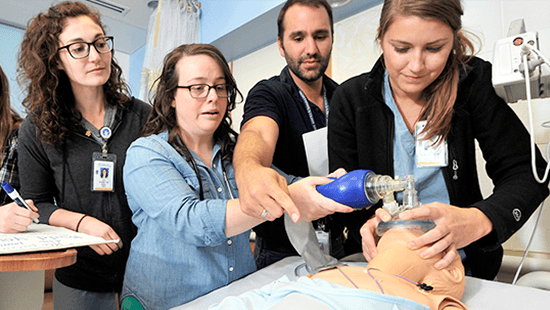Trainees practice in the simulation lab