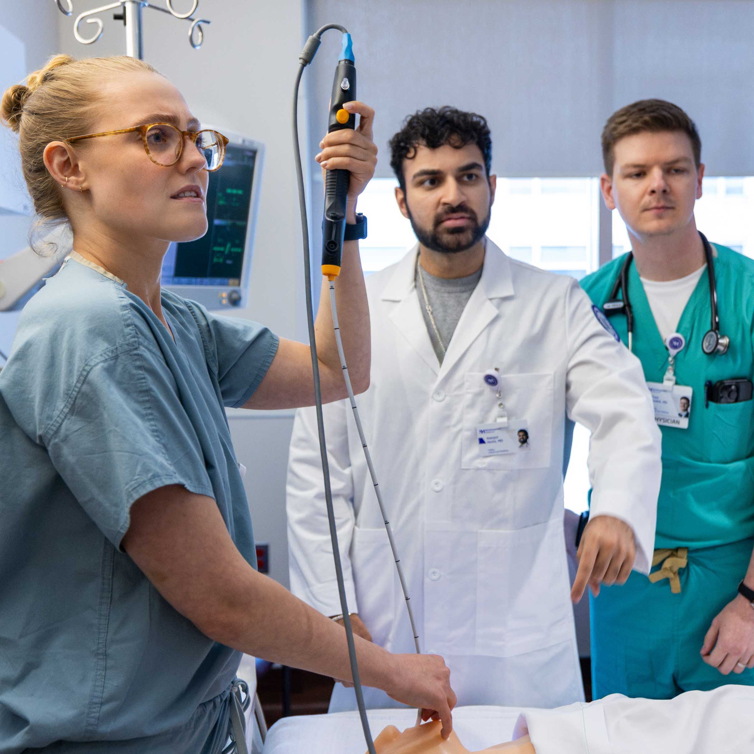 Trainees work through a patient simulation