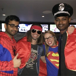Residents in costume at a Halloween party.
