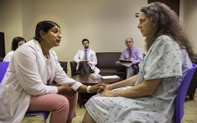 Medical students participating in a communication simulation at Northwestern.