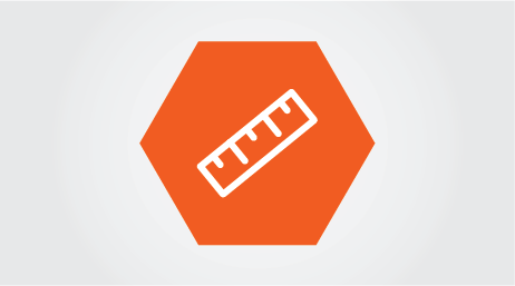 Icon representing the Patient-Reported Outcomes Measurement core.  and orange hexagon with a Ruler in the middle. Accompanies the core description and link to the web page.