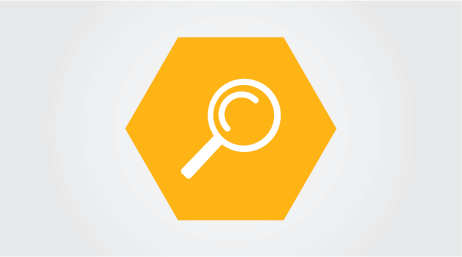 icon representing the pilot exploratory studies core.  A gold hexagon with a magnifying glass. Accompanies the core description and link to the core web page. 
