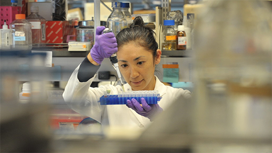 lab tech using pipette