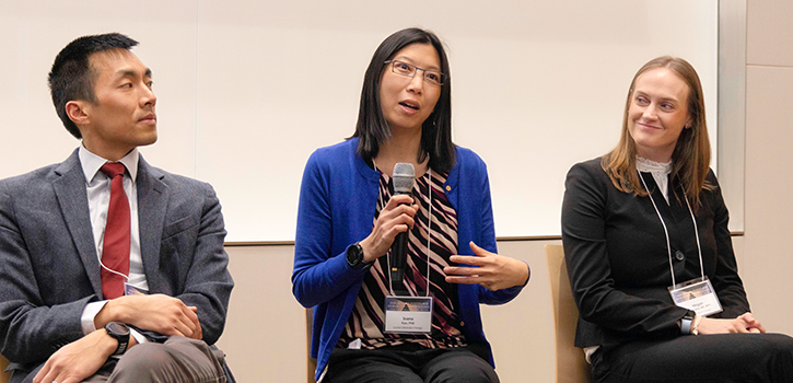 Three panelists speak at a KUH Forward event