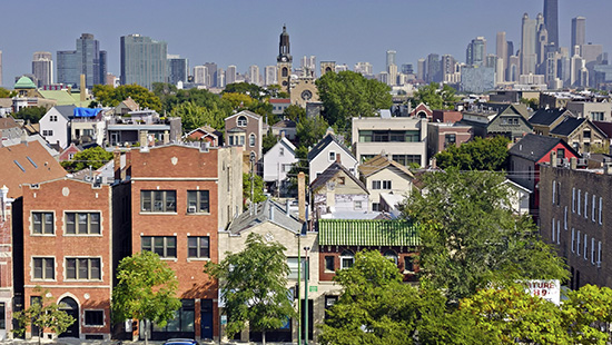 Aerial view of a Chicago neighborhood