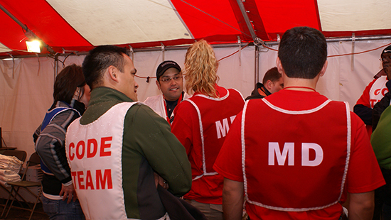 Volunteers working at the marathon