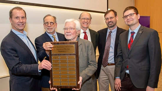 Group photo of D. James Surmeier, PhD; Peter Strick, PhD; James Houk, PhD; T. Richard Nichols, PhD; Lee Miller, PhD ; and Andrew Pruszynski, PhD