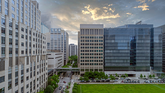 A view of the Simpson Querrey building from the south