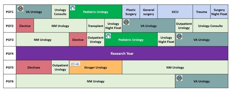 A typical six-year rotation schedule for a Northwestern Urology resident
